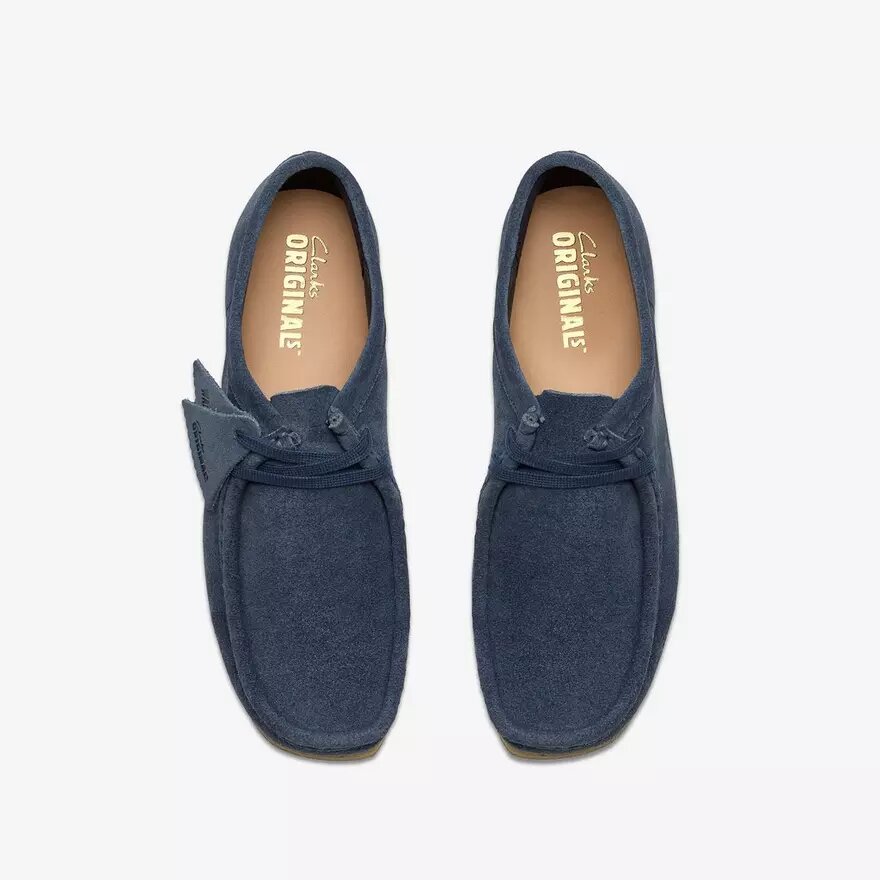 Wallabee för herr i denimblått mocka Wallabee för herr i denimblått mocka