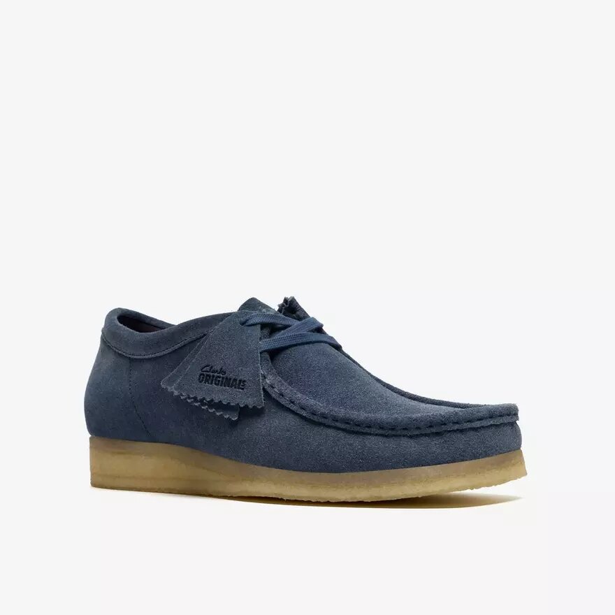 Wallabee för herr i denimblått mocka Wallabee för herr i denimblått mocka
