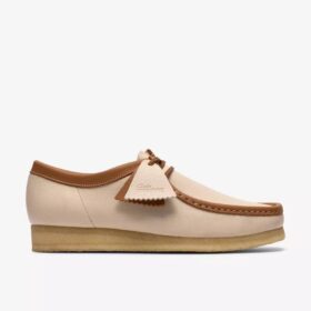 Wallabee för herr i vitt kombinerat läder