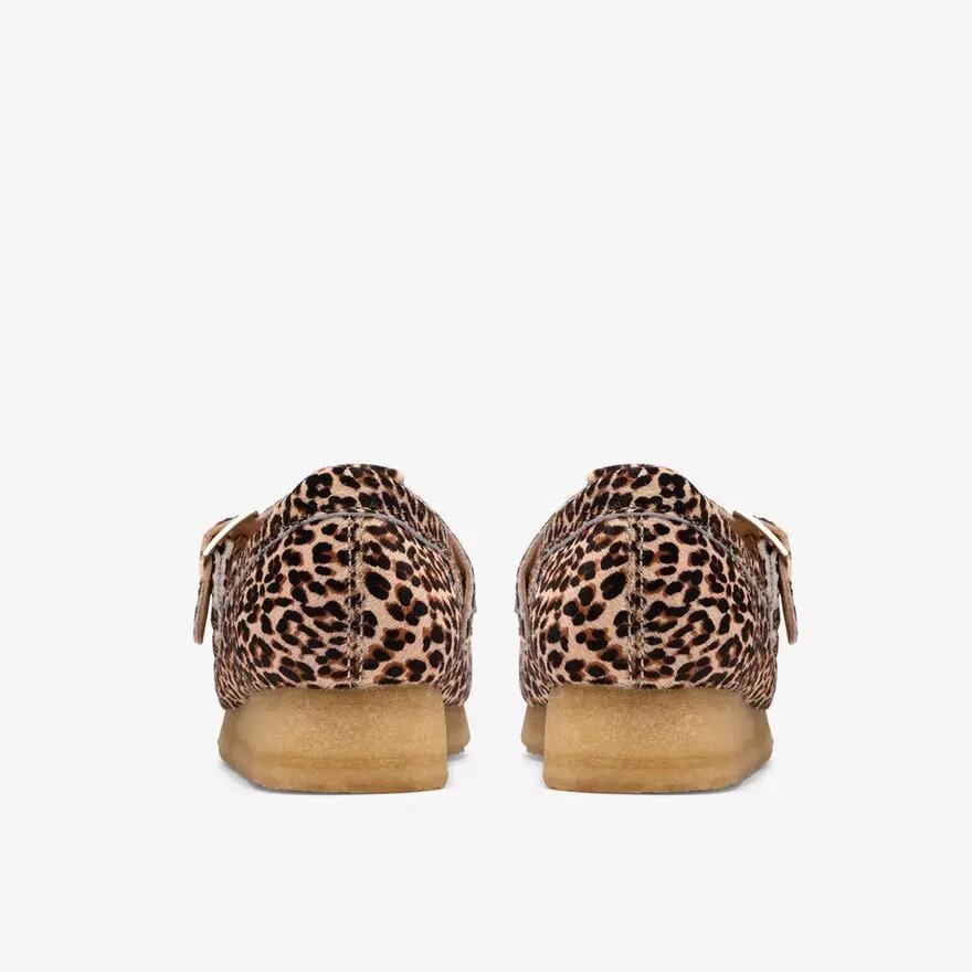 Wallabee T-bar-skor med leopardmönster för dam Wallabee T-bar-skor med leopardmönster för dam