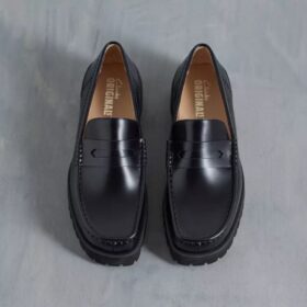 Yukoner Penny – svarta läders Loafers för herr