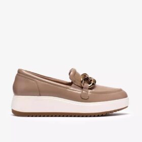 Zylah May taupe-färgade läders Loafers för damer, USA